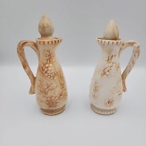 Vintage Ceramic Cruet Grapes Serving Vinegar Oil Set Stopper 6" Grape Tuscan